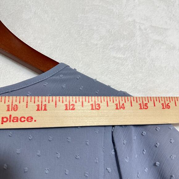 DR2 Medium Baby Blue Ruffle Shoulder Top Boho Tied Lace Clip Dot Work Cute Girly - Picture 10 of 11